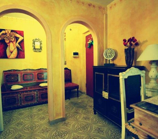 Hand decorated house with court