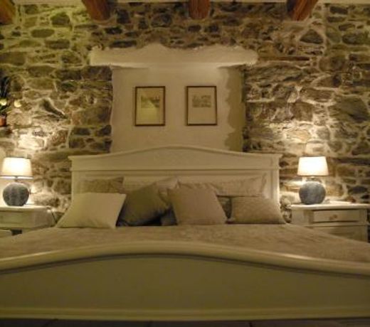 Chalet in pietra e legno con caminetto