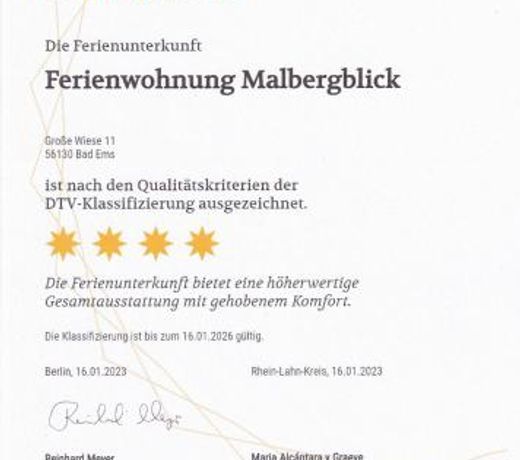 Ferienwohnung Malbergblick klassifiziert mit 4 DTV-Sternen