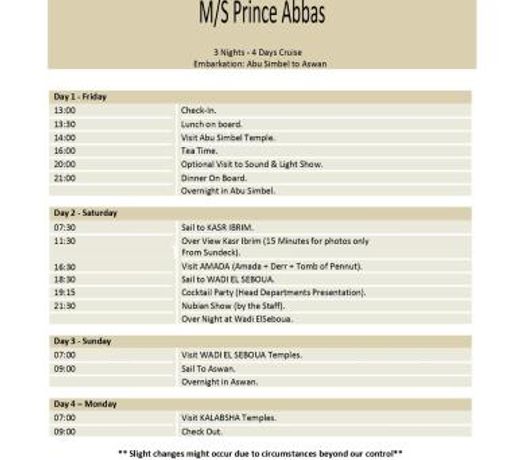 MÃ¶venpick Prince Abbas Lake Nasser Monday Four Nights Aswan Friday Three nights Abu-Simbel
