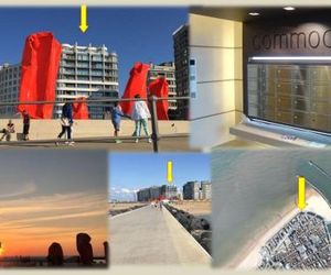 Panoramic view on beach, ships, sea - place to be Oostende Belgium